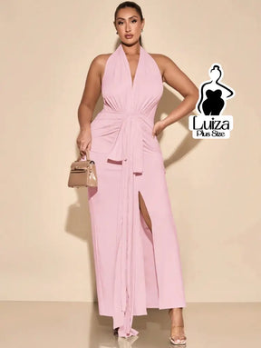 Vestido Longo Frente Única Amarração Fenda Plus Size