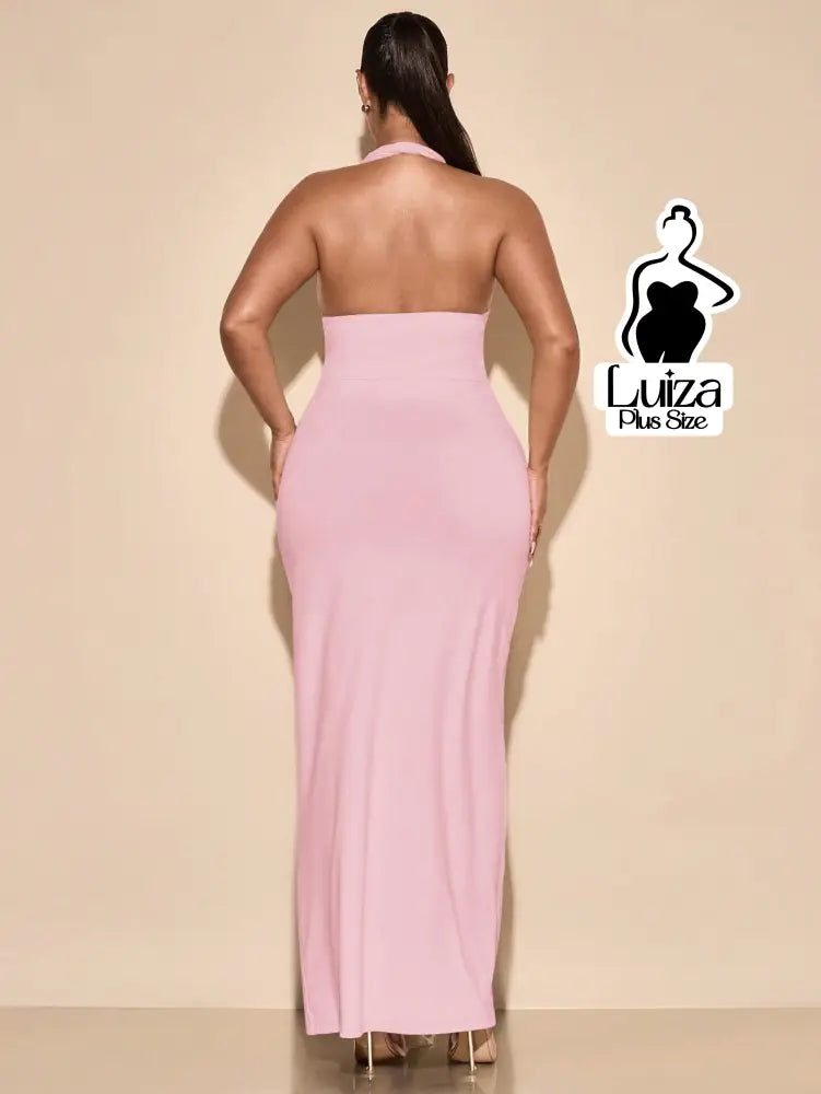 Vestido Longo Frente Única Amarração Fenda Plus Size