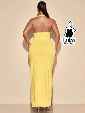 Vestido Longo Frente Única Amarração Fenda Plus Size