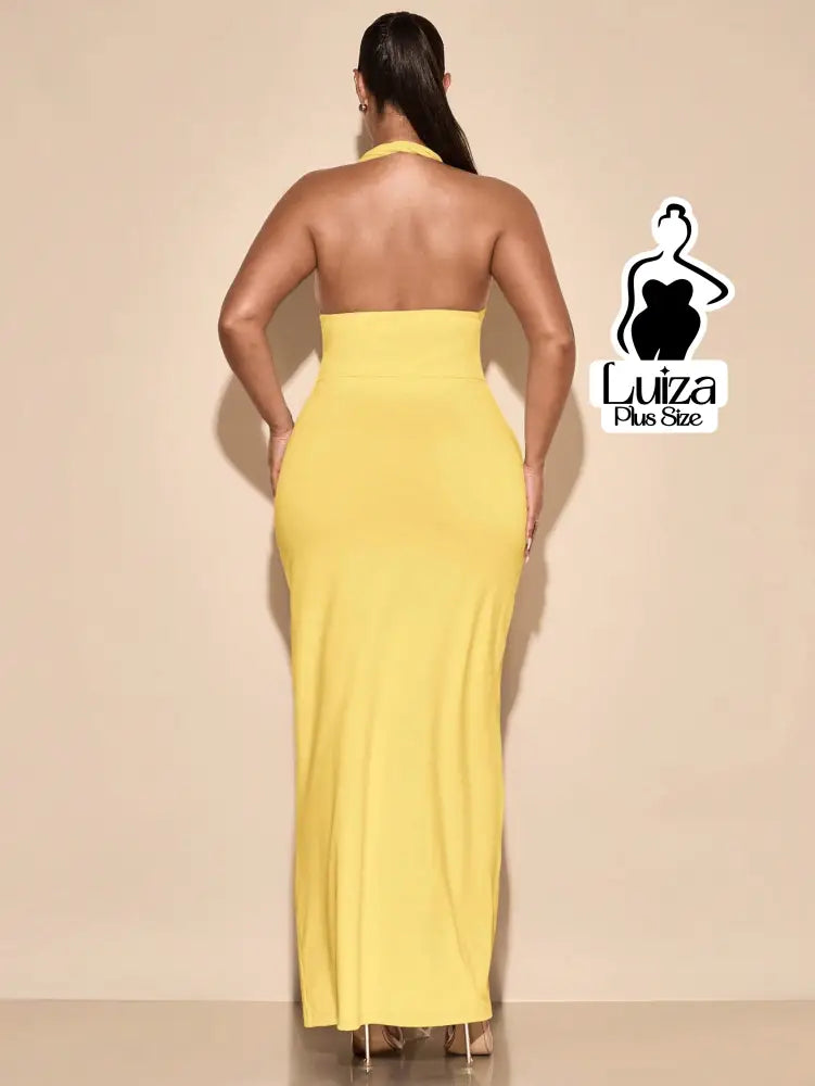 Vestido Longo Frente Única Amarração Fenda Plus Size