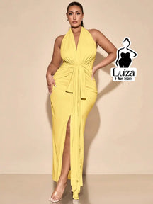 Vestido Longo Frente Única Amarração Fenda Plus Size