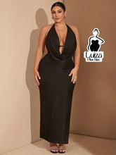 Vestido Longo Frente Única Decote Drapeado Profundo Plus Size