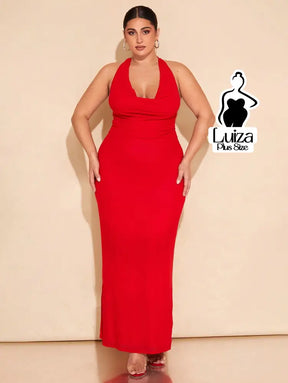 Vestido Longo Frente Única Decote Profundo Plus Size