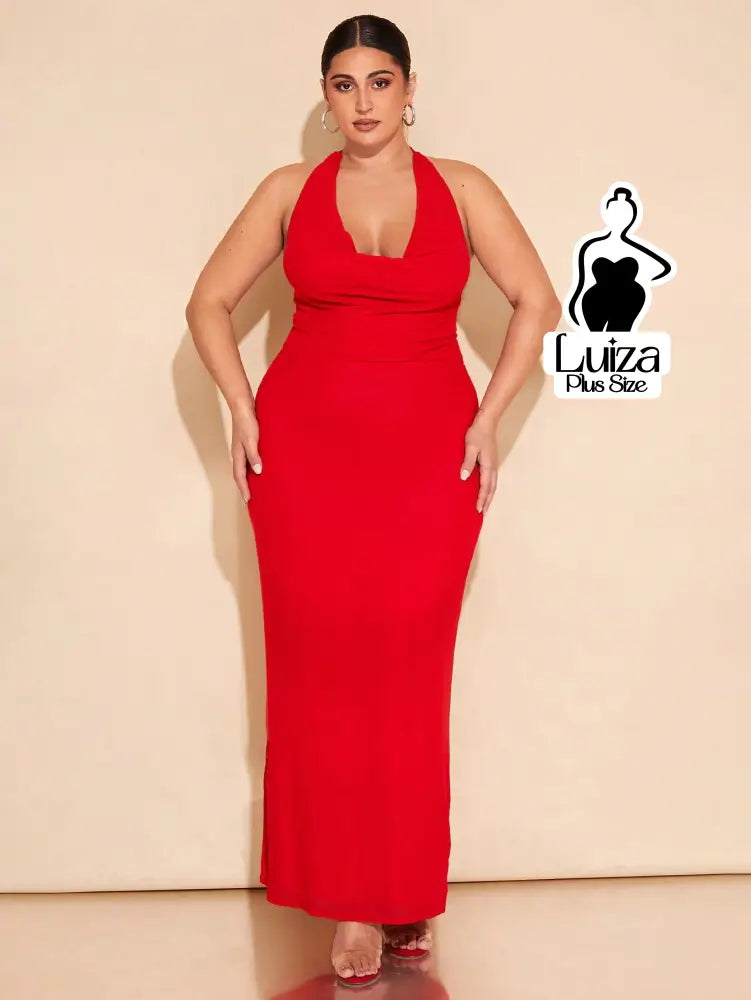 Vestido Longo Frente Única Decote Profundo Plus Size