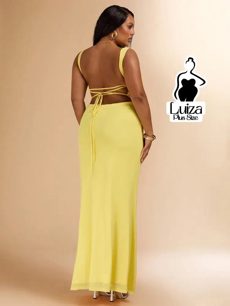 Vestido Longo Justo Costas Abertas Amarração Plus Size