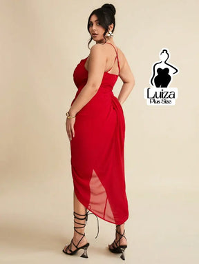 Vestido Longo Justo Drapeado Fenda Profunda Plus Size