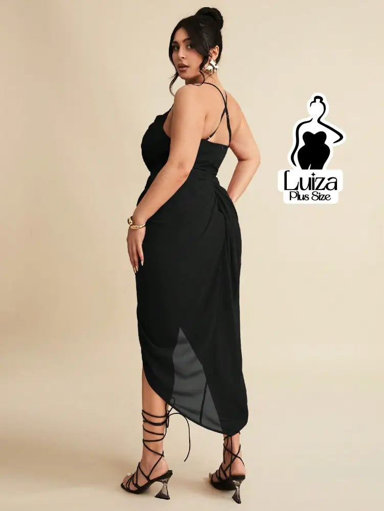 Vestido Longo Justo Drapeado Fenda Profunda Plus Size