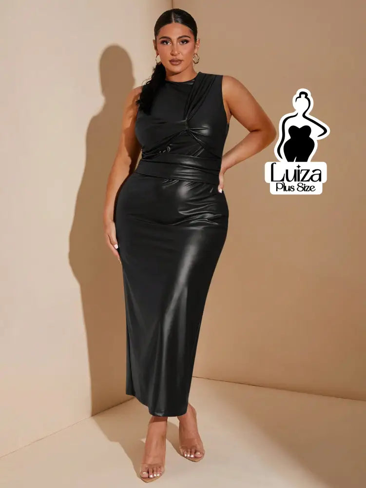 Vestido Longo Justo Sem Mangas Material Sintético Plus Size