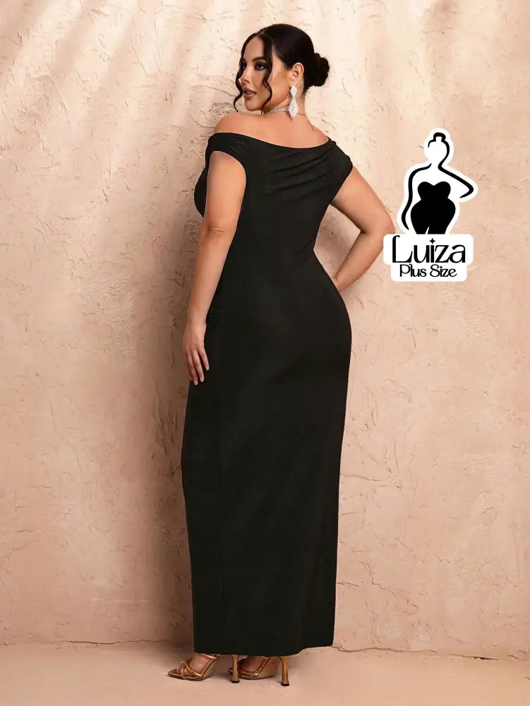 Vestido Longo Ombro A Ombro Cintura Drapeada Plus Size