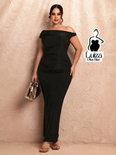 Vestido Longo Ombro A Ombro Cintura Drapeada Plus Size