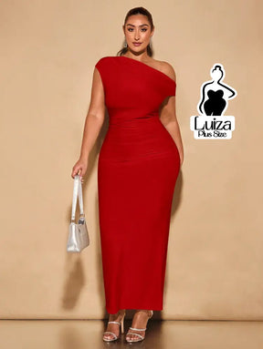 Vestido Longo Ombro A Ombro Cintura Drapeada Plus Size