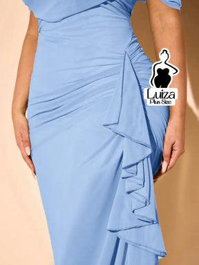 Vestido Longo Ombro A Ombro Drapeado Amarração Plus Size