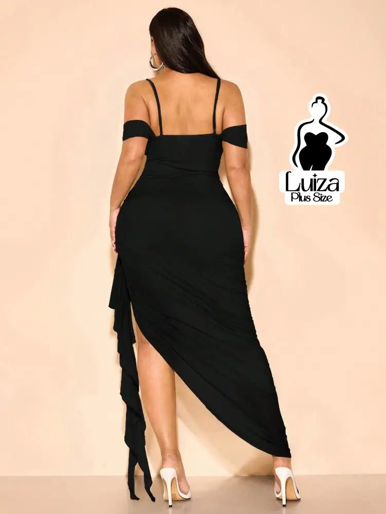 Vestido Longo Ombro A Ombro Drapeado Amarração Plus Size