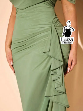 Vestido Longo Ombro A Ombro Drapeado Amarração Plus Size