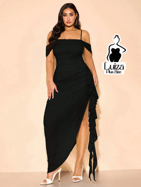 Vestido Longo Ombro A Ombro Drapeado Amarração Plus Size