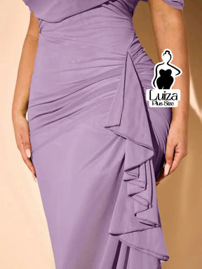 Vestido Longo Ombro A Ombro Drapeado Amarração Plus Size