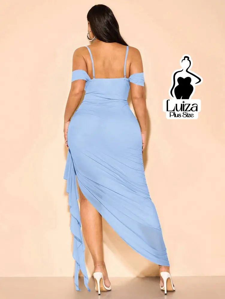 Vestido Longo Ombro A Ombro Drapeado Amarração Plus Size