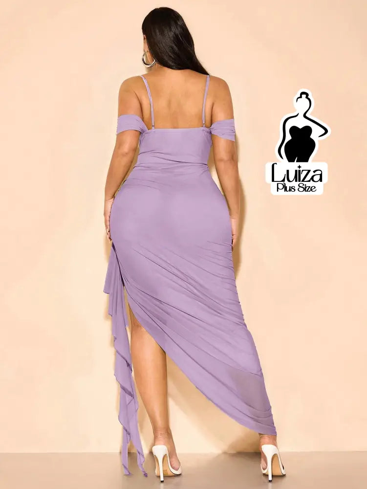 Vestido Longo Ombro A Ombro Drapeado Amarração Plus Size