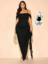 Vestido Longo Ombro A Ombro Drapeado Amarração Plus Size