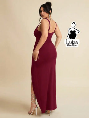 Vestido Longo Sofisticado Torção Fenda Na Saia Plus Size