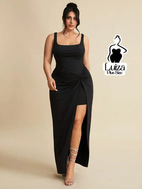 Vestido Longo Sofisticado Torção Fenda Na Saia Plus Size