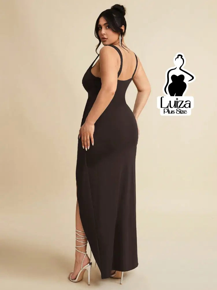 Vestido Longo Sofisticado Torção Fenda Na Saia Plus Size