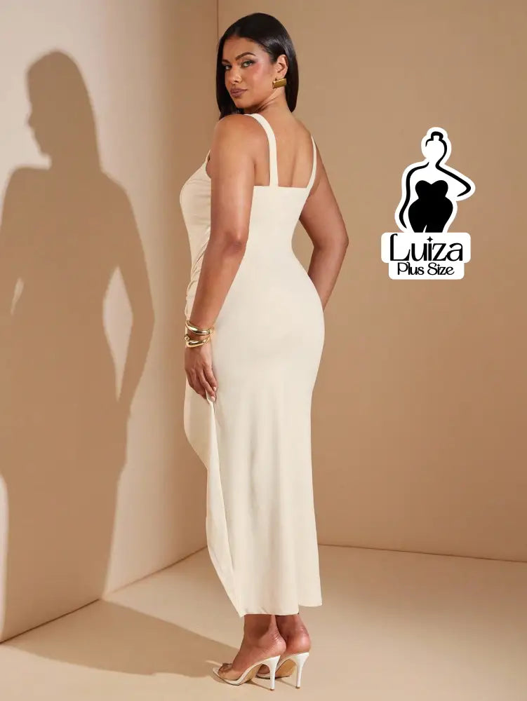 Vestido Longo Sofisticado Torção Fenda Na Saia Plus Size
