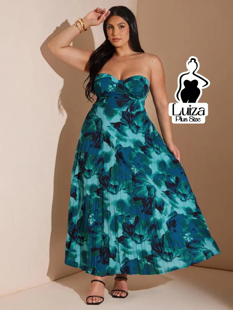 Vestido Longo Tomara Que Caia Estampa Floral Plissada Plus Size