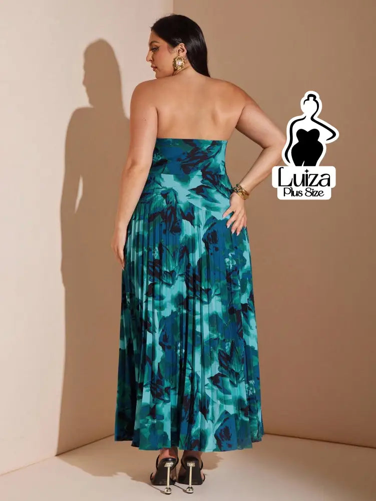 Vestido Longo Tomara Que Caia Estampa Floral Plissada Plus Size
