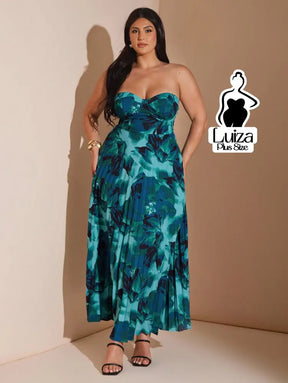 Vestido Longo Tomara Que Caia Estampa Floral Plissada Plus Size