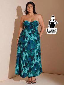 Vestido Longo Tomara Que Caia Estampa Floral Plissada Plus Size
