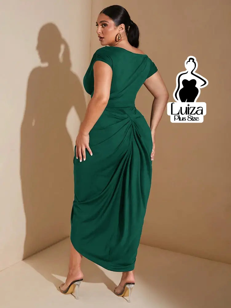 Vestido Longo Um Ombro Fenda Sofisticado Plus Size