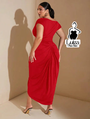 Vestido Longo Um Ombro Fenda Sofisticado Plus Size
