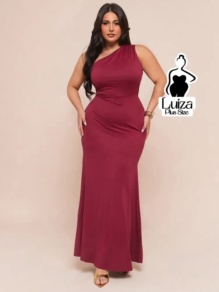 Vestido Longo Um Ombro Só Costas Abertas Amarração Plus Size