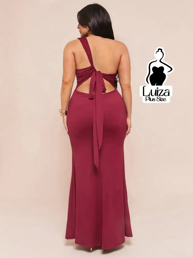 Vestido Longo Um Ombro Só Costas Abertas Amarração Plus Size