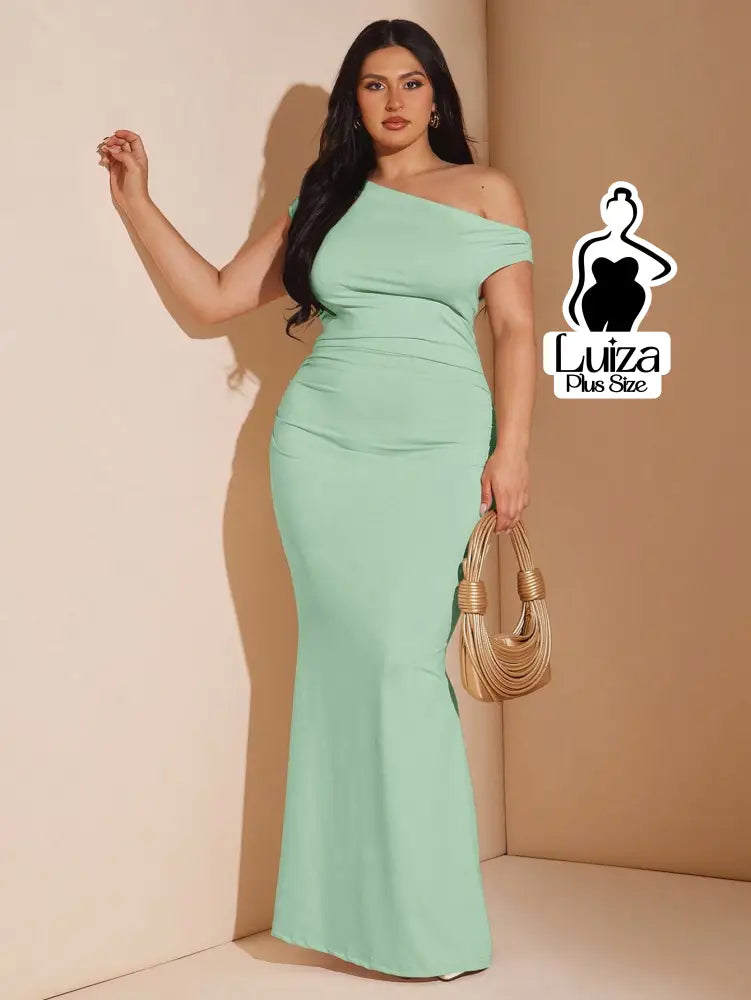 Vestido Longo Um Ombro Só Detalhe Assimétrico Plus Size