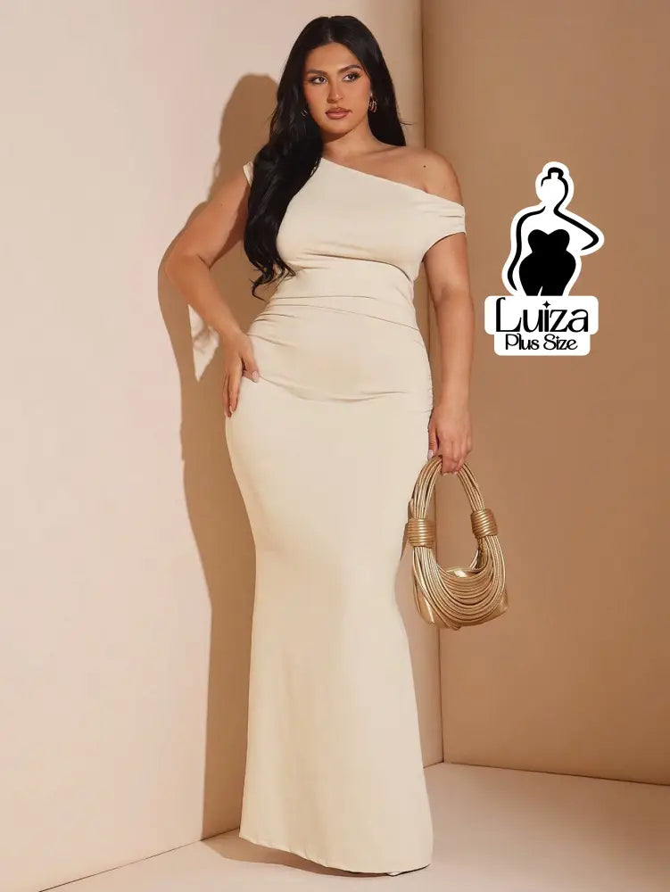 Vestido Longo Um Ombro Só Detalhe Assimétrico Plus Size