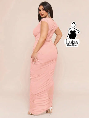 Vestido Longo Um Ombro Só Drapeado Detalhe Floral Plus Size