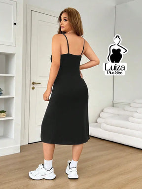 Vestido Midi Animal Print Alças Finas Fenda Lateral Plus Size