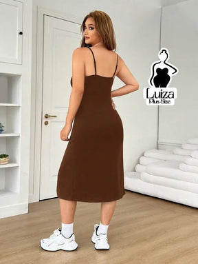 Vestido Midi Animal Print Alças Finas Fenda Lateral Plus Size