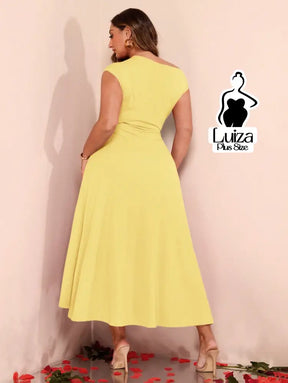 Vestido Midi Assimétrico Um Ombro Fenda Lateral Plus Size