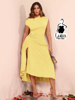 Vestido Midi Assimétrico Um Ombro Fenda Lateral Plus Size