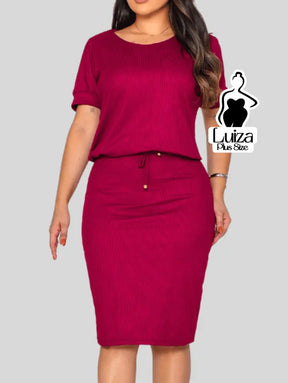 Vestido Midi Canelado Amarração Na Cintura Plus Size