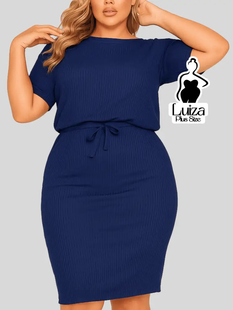 Vestido Midi Canelado Amarração Na Cintura Plus Size