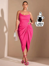 Vestido Midi Decote Drapeado Fenda Frontal Elegante Plus Size