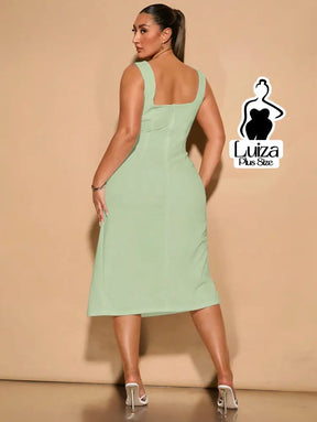Vestido Midi Fenda Lateral Alças Largas Elegante Plus Size