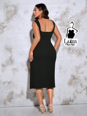 Vestido Midi Fenda Lateral Alças Largas Elegante Plus Size
