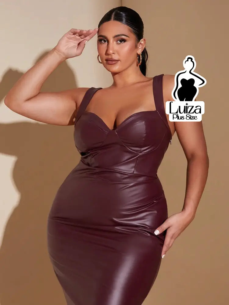 Vestido Midi Justo Alças Largas Sintético Plus Size