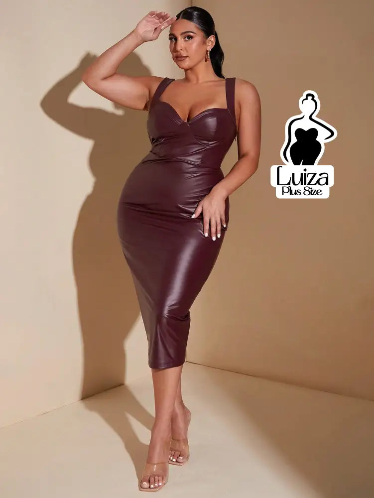 Vestido Midi Justo Alças Largas Sintético Plus Size
