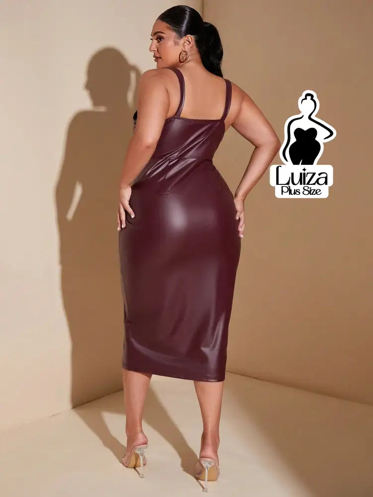 Vestido Midi Justo Alças Largas Sintético Plus Size